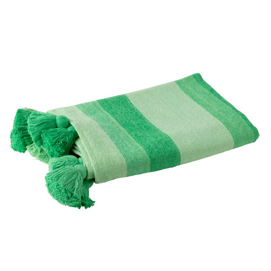Plaid rayé à pompons