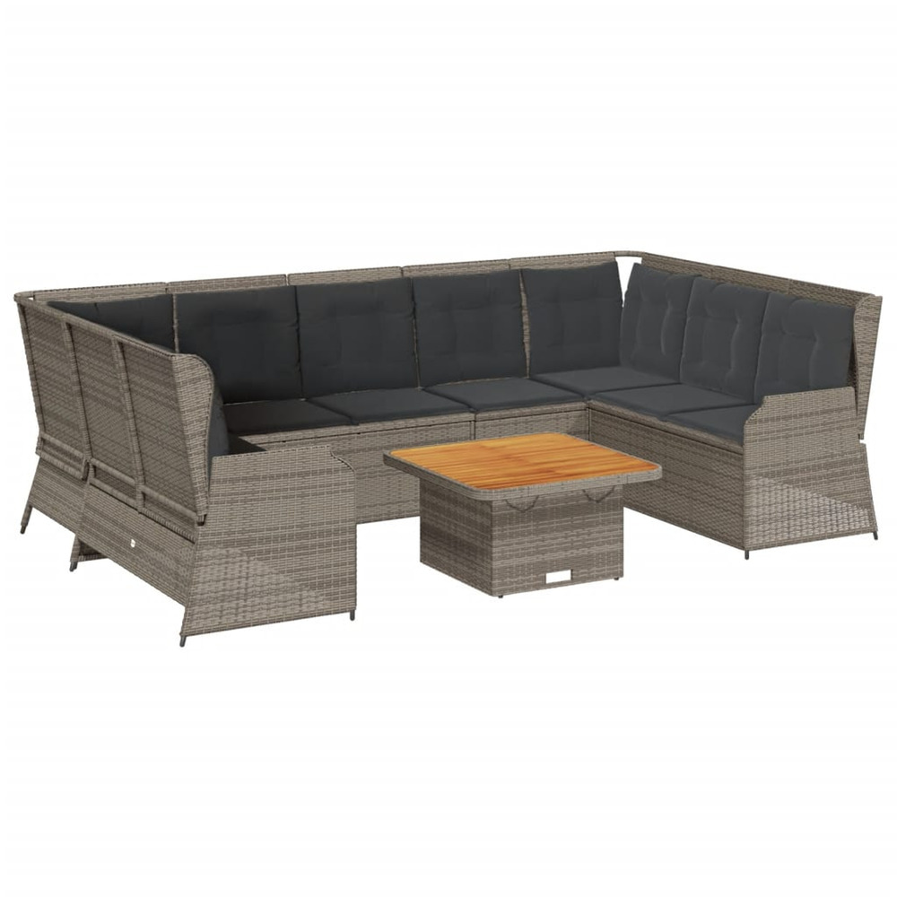 Salon de jardin 7 pcs avec coussins gris résine tressée