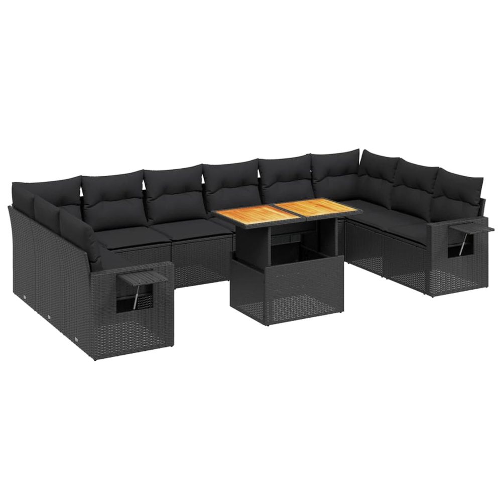 Salon de jardin 11 pcs avec coussins noir résine tressée