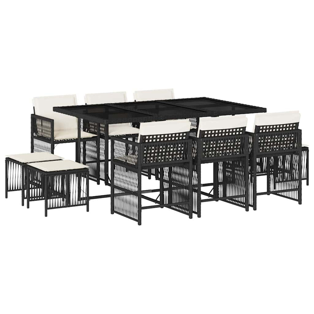 Ensemble à manger de jardin 11 pcs coussins noir résine tressée