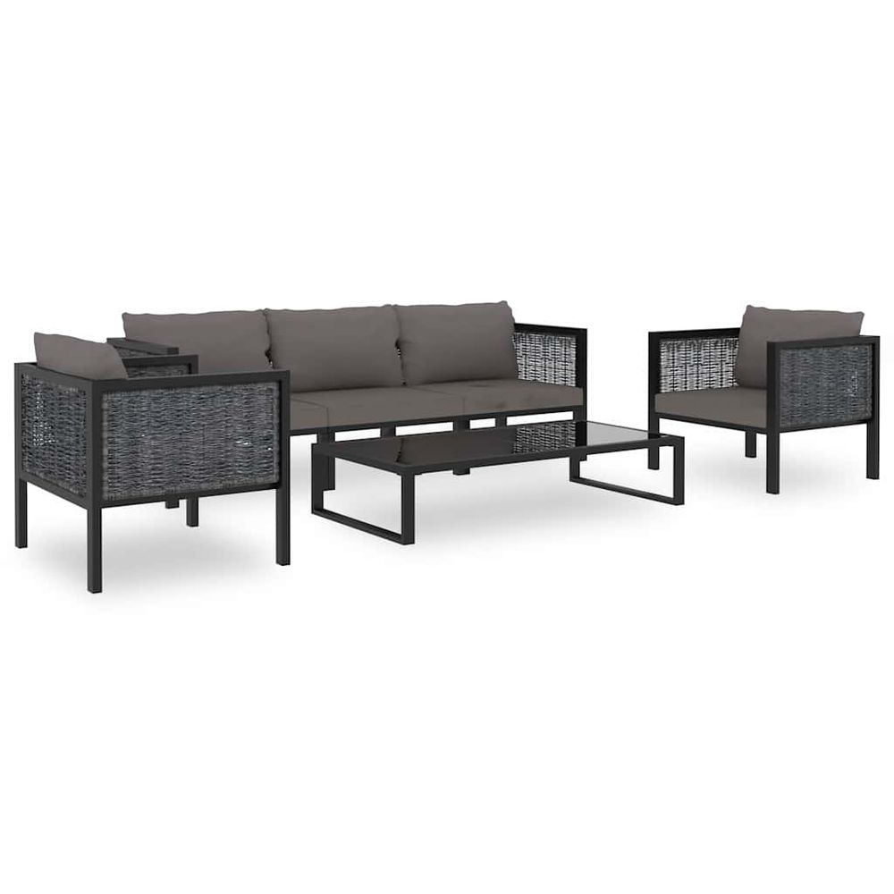 Salon de jardin 6 pcs avec coussins résine tressée anthracite