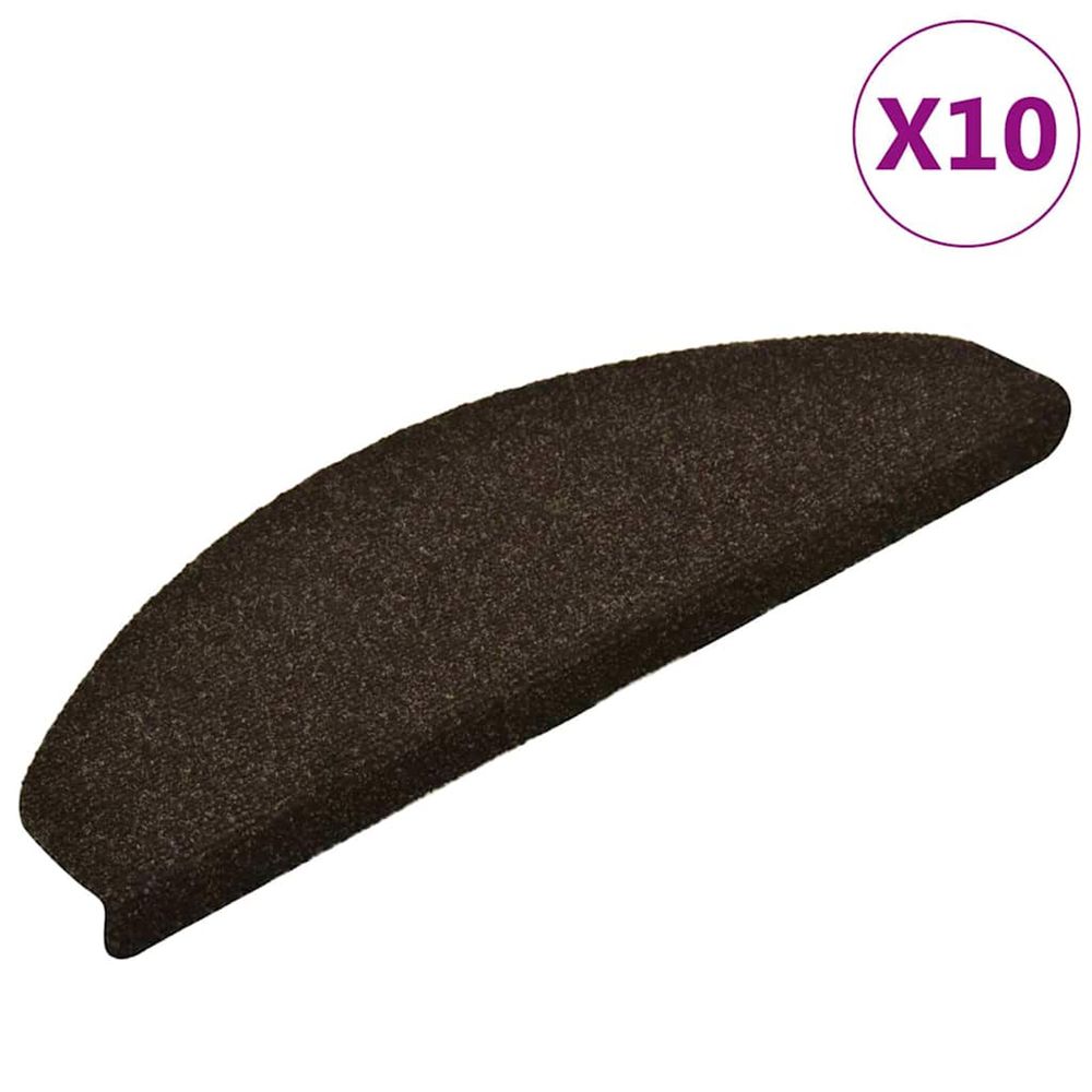 Tapis d'escalier auto-adhésifs 10 pièces 65 x 21 x 4 cm marron foncé demi-rond grand