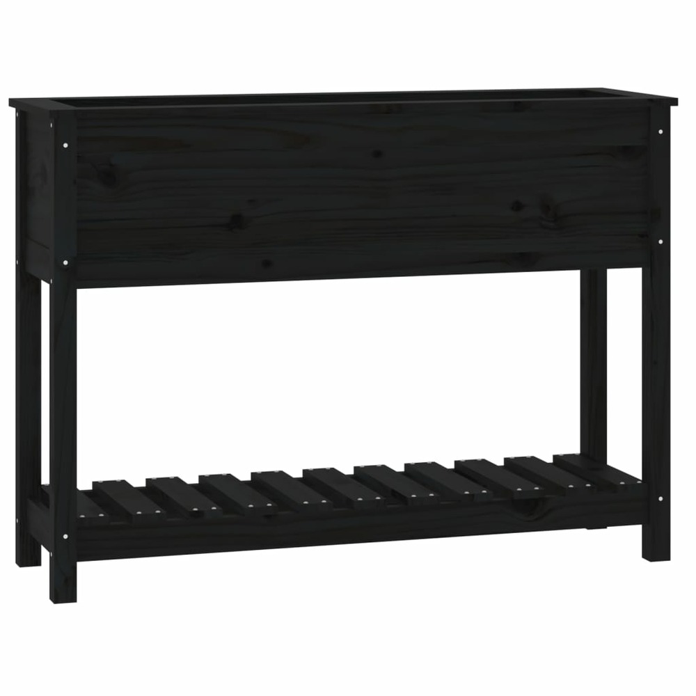 Jardinière avec étagère noir 111,5x34,5x81cm bois massif de pin