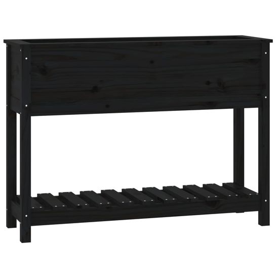 Jardinière avec étagère noir 111,5x34,5x81cm bois massif de pin