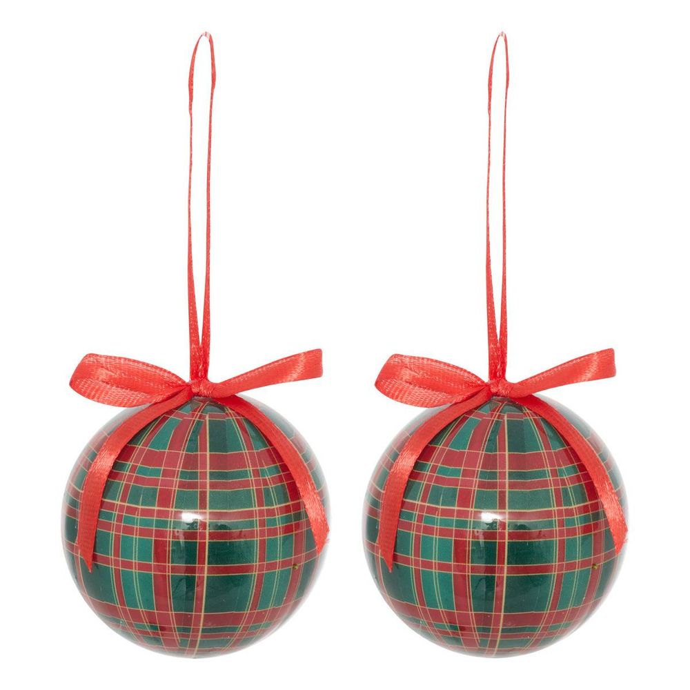 Lot de 2 boules de noël en papier imprimé tartan d. 60 mm