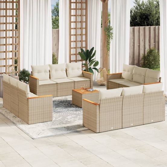 Salon de jardin avec coussins 13 pcs beige résine tressée