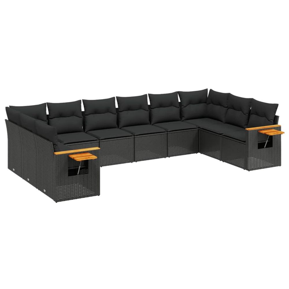 Salon de jardin 10 pcs avec coussins noir résine tressée