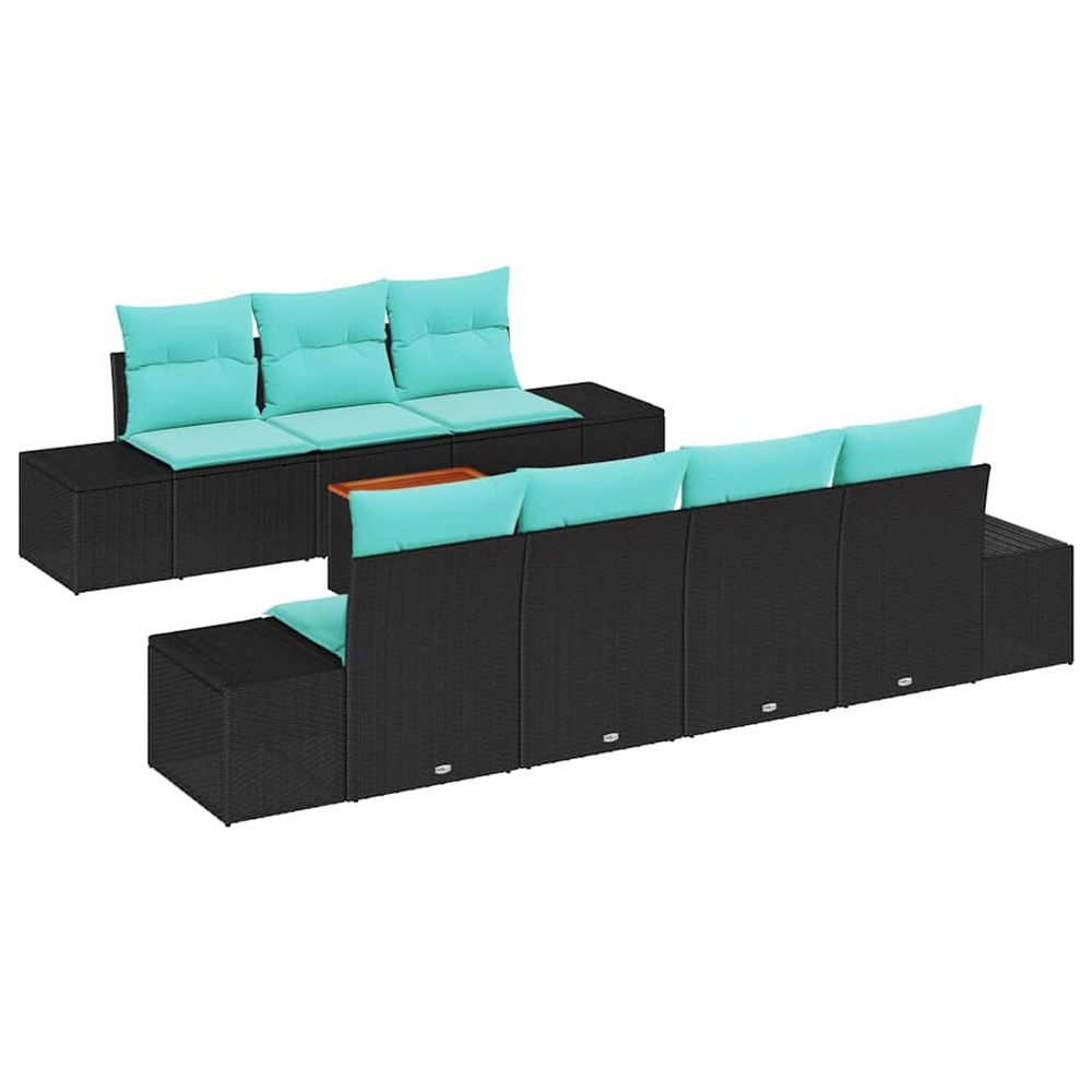 Ensemble de canapé de jardin 8 pc noir et turquoise polyrotin