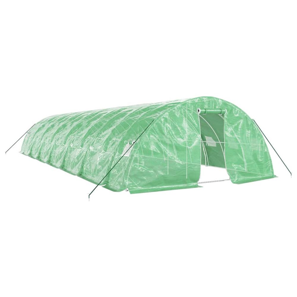 Serre avec cadre en acier vert 70 m² 14x5x2,3 m