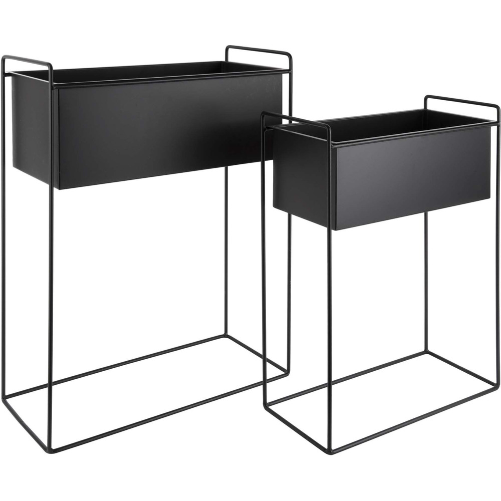 Set de 2 supports à plantes rectangulaires en métal essence noir