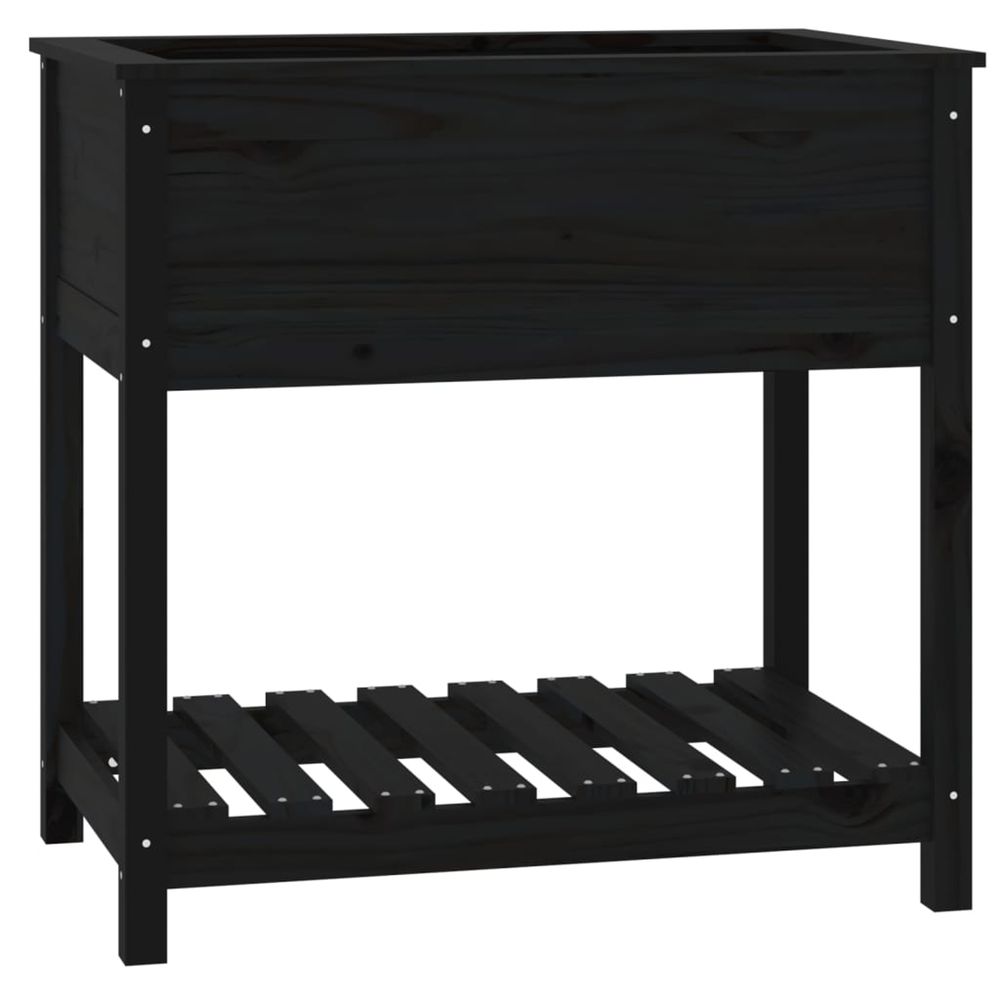 Jardinière d'extérieur avec étagère noir 82,5x54x81 cm bois massif de pin