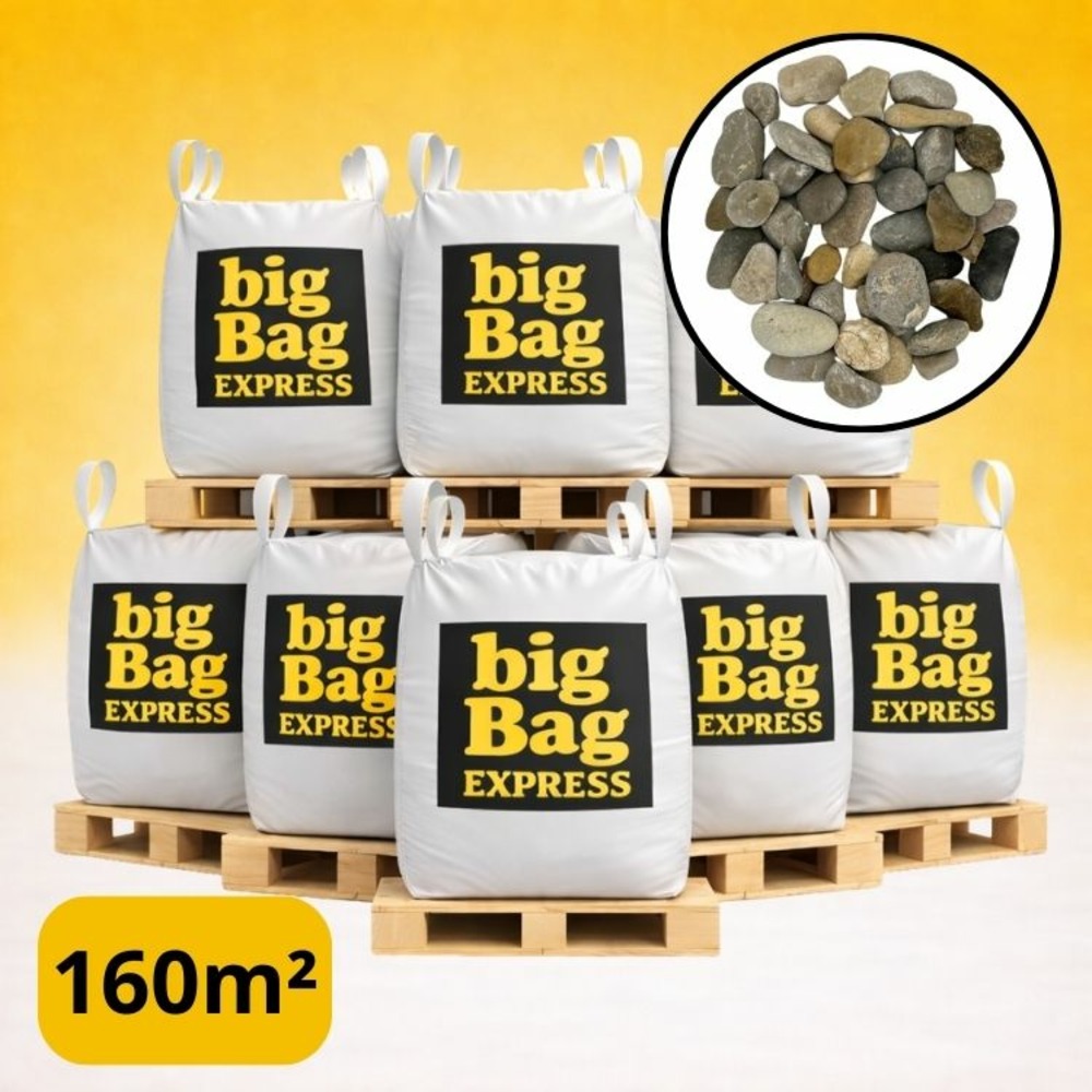 Pack 8 x big bag de +/- 1,5t ≃ 160m² galet roulé lavé gris silico-calcaire ø 10/20 mm - livraison premium