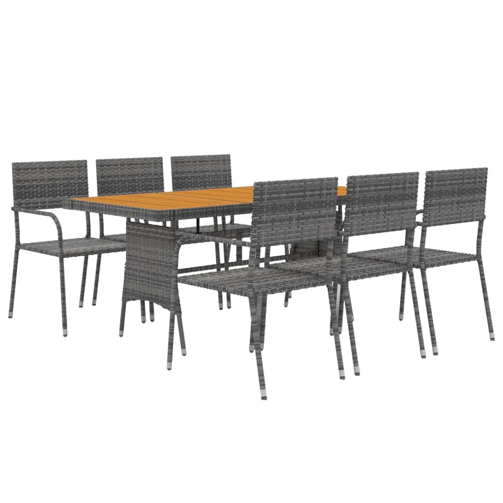 Mobilier à dîner d'extérieur 7 pièces résine tressée gris