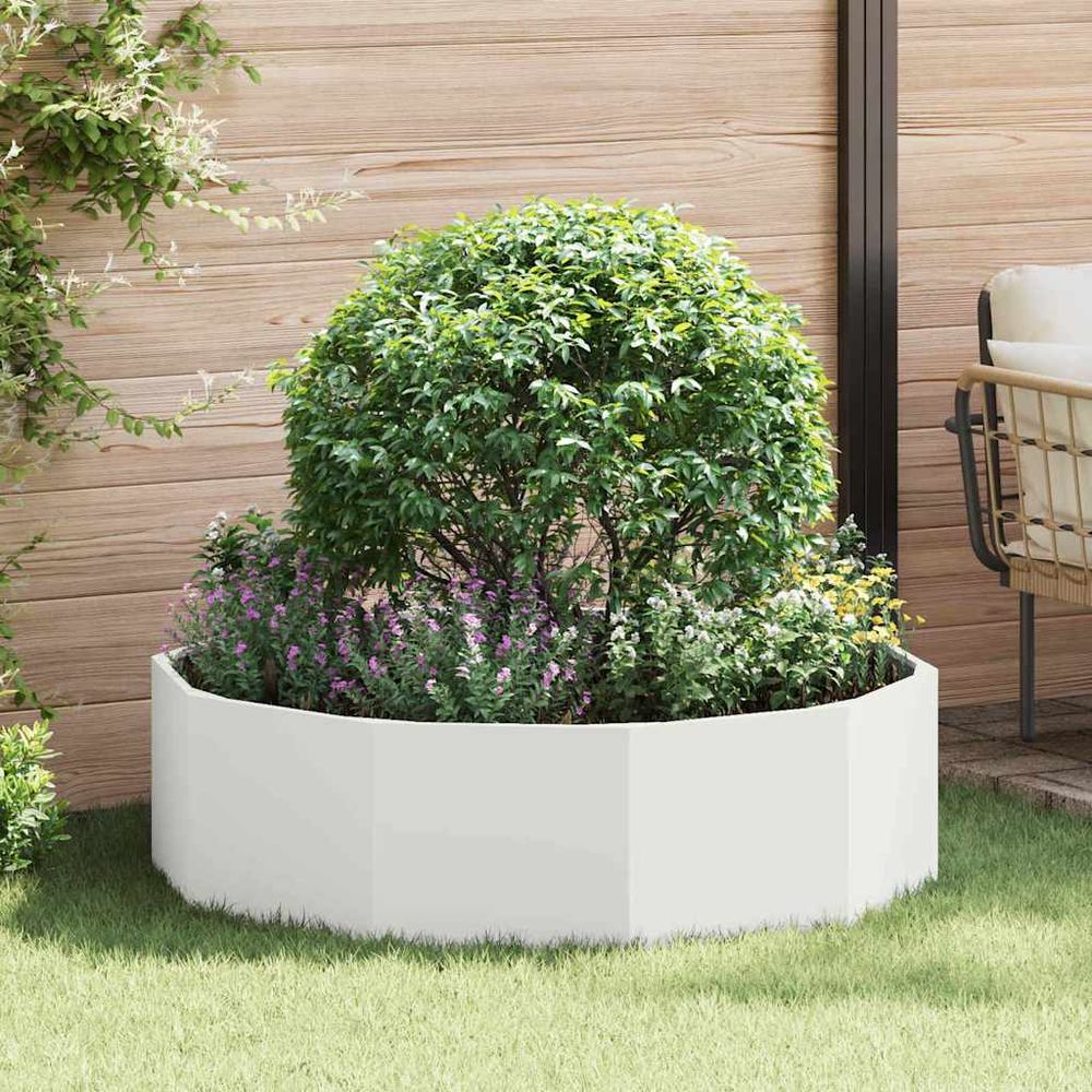 Jardinière ronde acier pour jardin et terrasse grand format blanc 120x120 cm