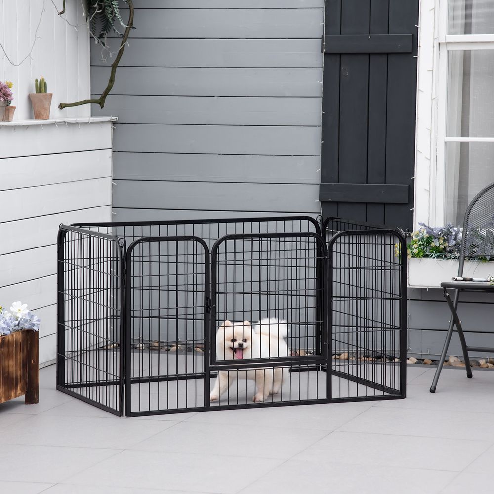 Parc pour chiot en fil d’acier noir 129 x 84 x 70 cm intérieur extérieur pliable avec porte verrouillable