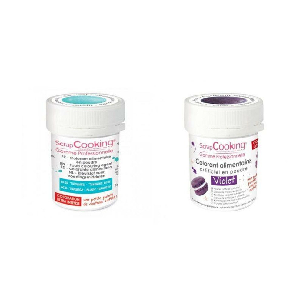 2 colorants alimentaires en poudre - turquoise-violet