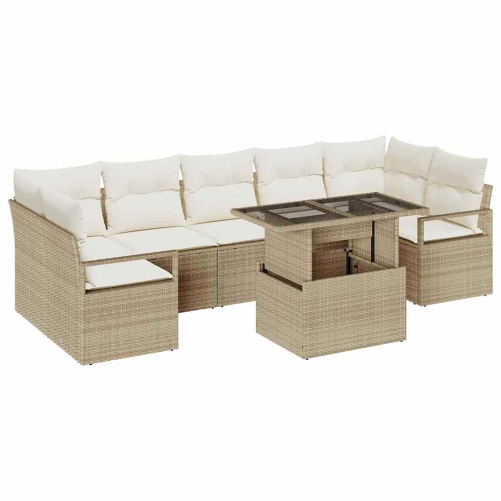 Ensemble de canapé de jardin 8 pcs beige poly rotin