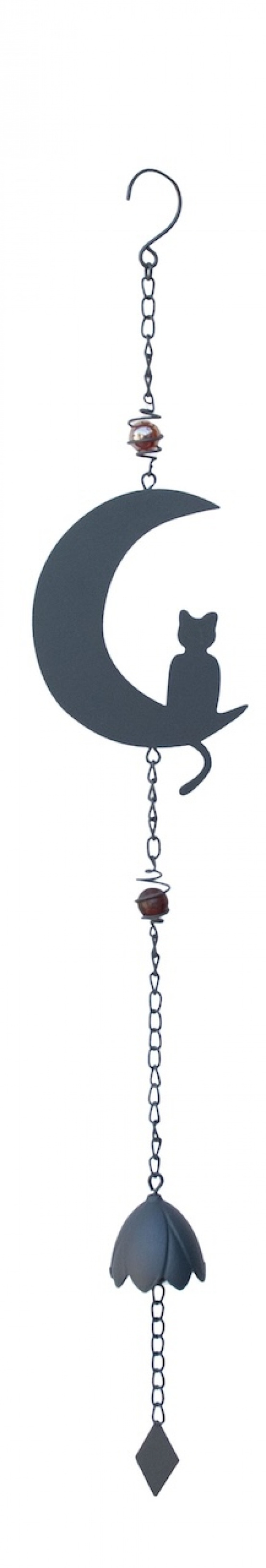Carillon en forme de chat et de lune avec perles - anthracite
