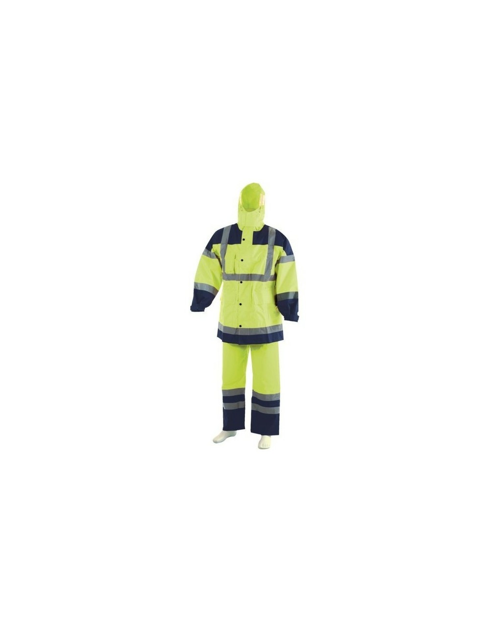 Ensemble de pluie haute visibilite jaune fluo - bleu taille l