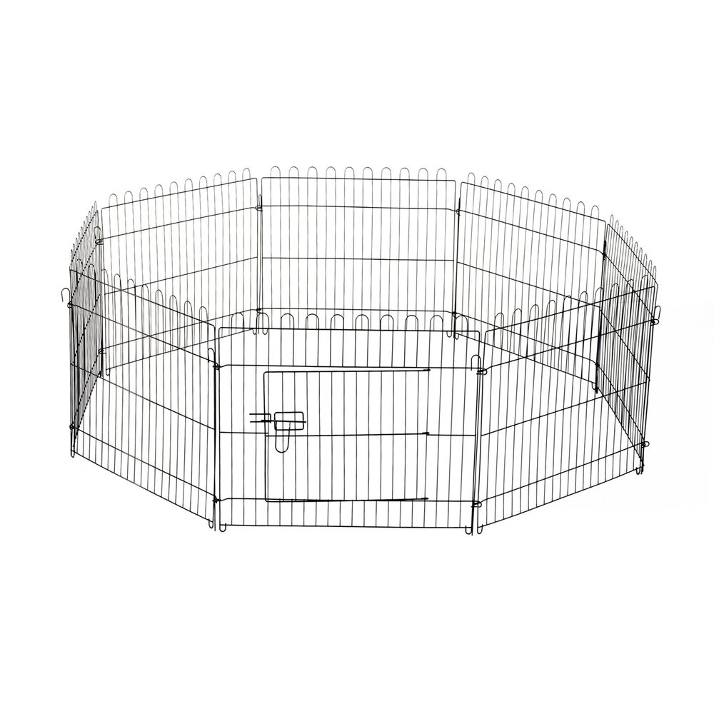 Parc pour chien pliable 8 panneaux en acier pour jardin enclos modulable avec porte 71x61 cm noir