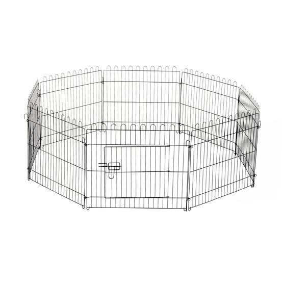 Parc pour chien pliable 8 panneaux en acier pour jardin enclos modulable avec porte 71x61 cm noir