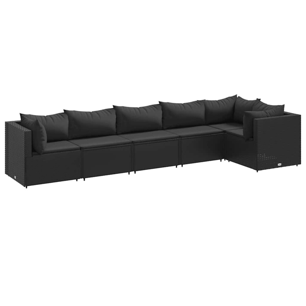 Salon de jardin 6 pcs avec coussins noir résine tressée