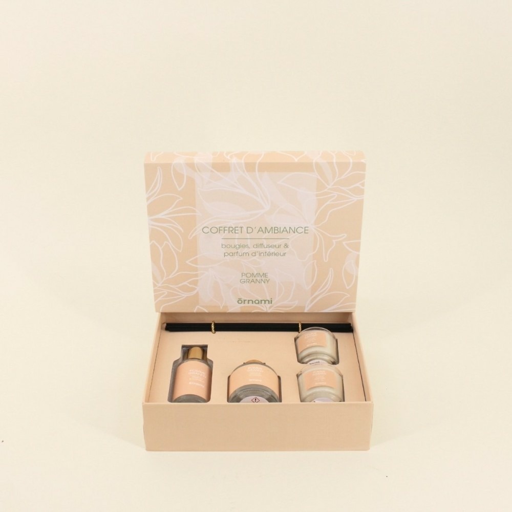 Coffret cadeau senteurs maison et 2 bougies parfumées
