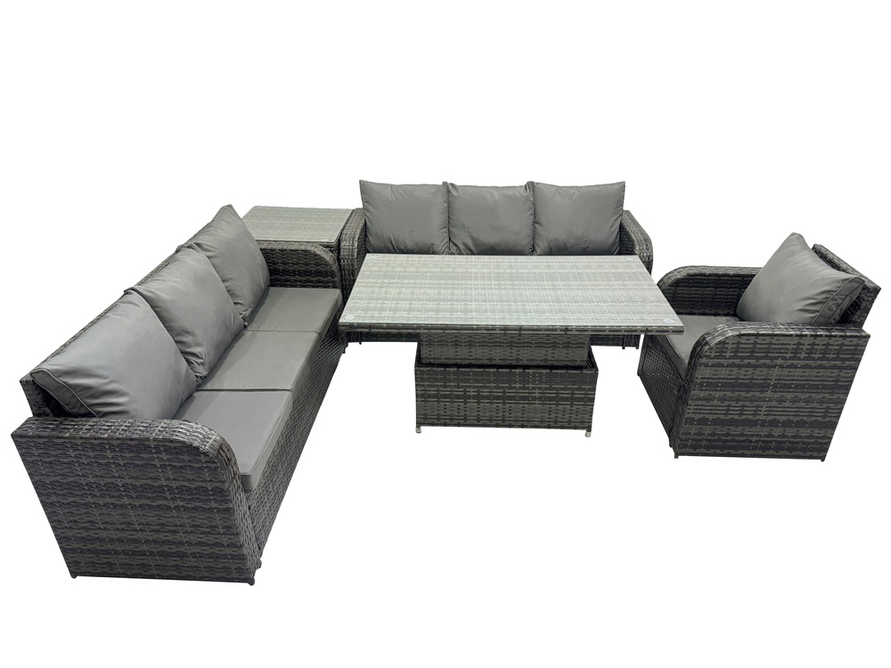 Salon de jardin table à manger réglable en hauteur canapé avec chaise inclinable table d'appoint gris foncé mixte