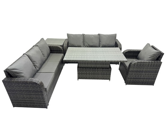 Salon de jardin table à manger réglable en hauteur canapé avec chaise inclinable table d'appoint gris foncé mixte