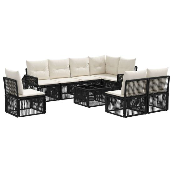 Ensemble de canapé de jardin 9 pc noir et blanc crème polyrotin