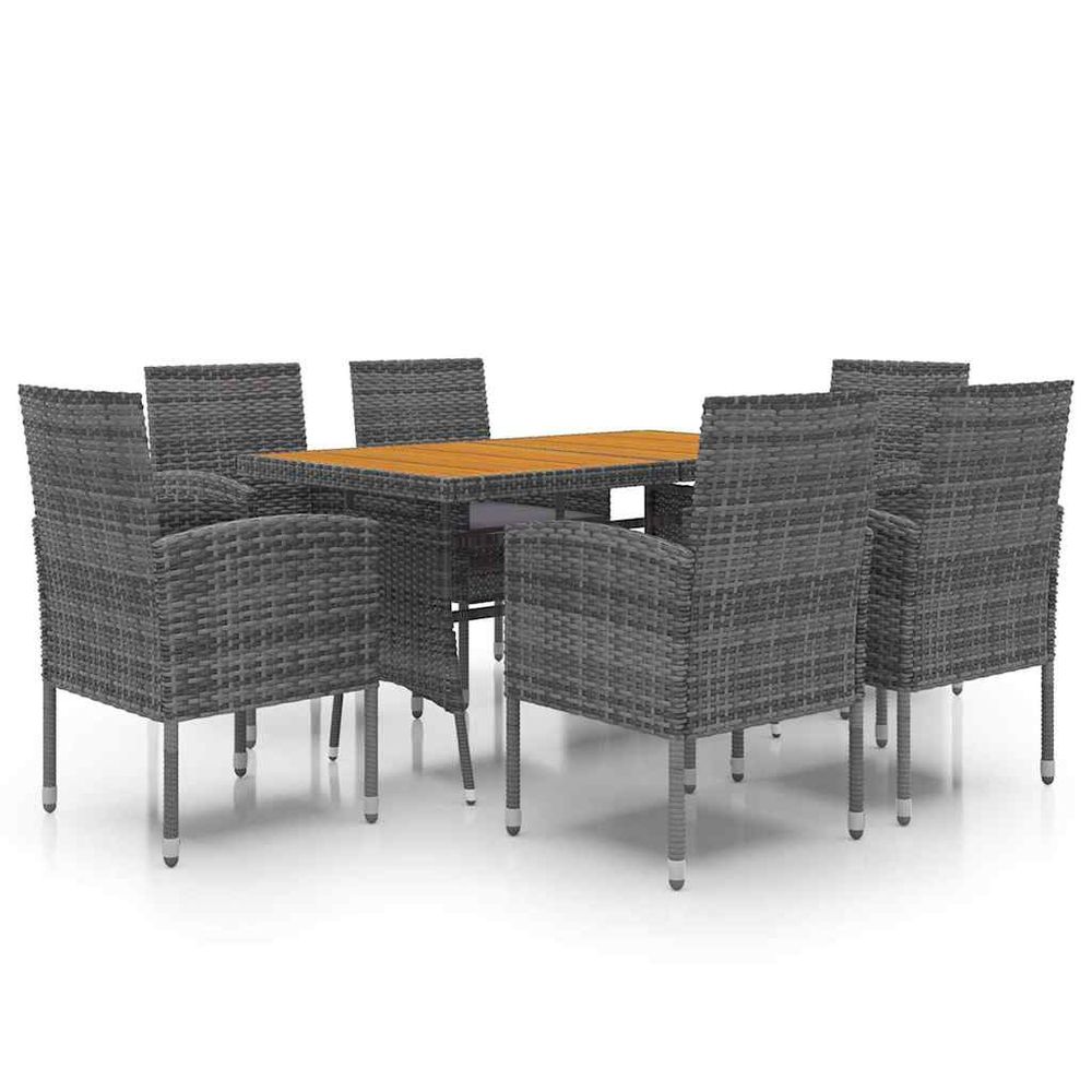 Ensemble à manger d'extérieur 7 pcs résine tressée gris