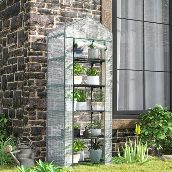 Serre de jardin 5 niveaux acier et pe 69 x 49 x 193 cm housse transparente verte balcon - comfortxl outdoor living