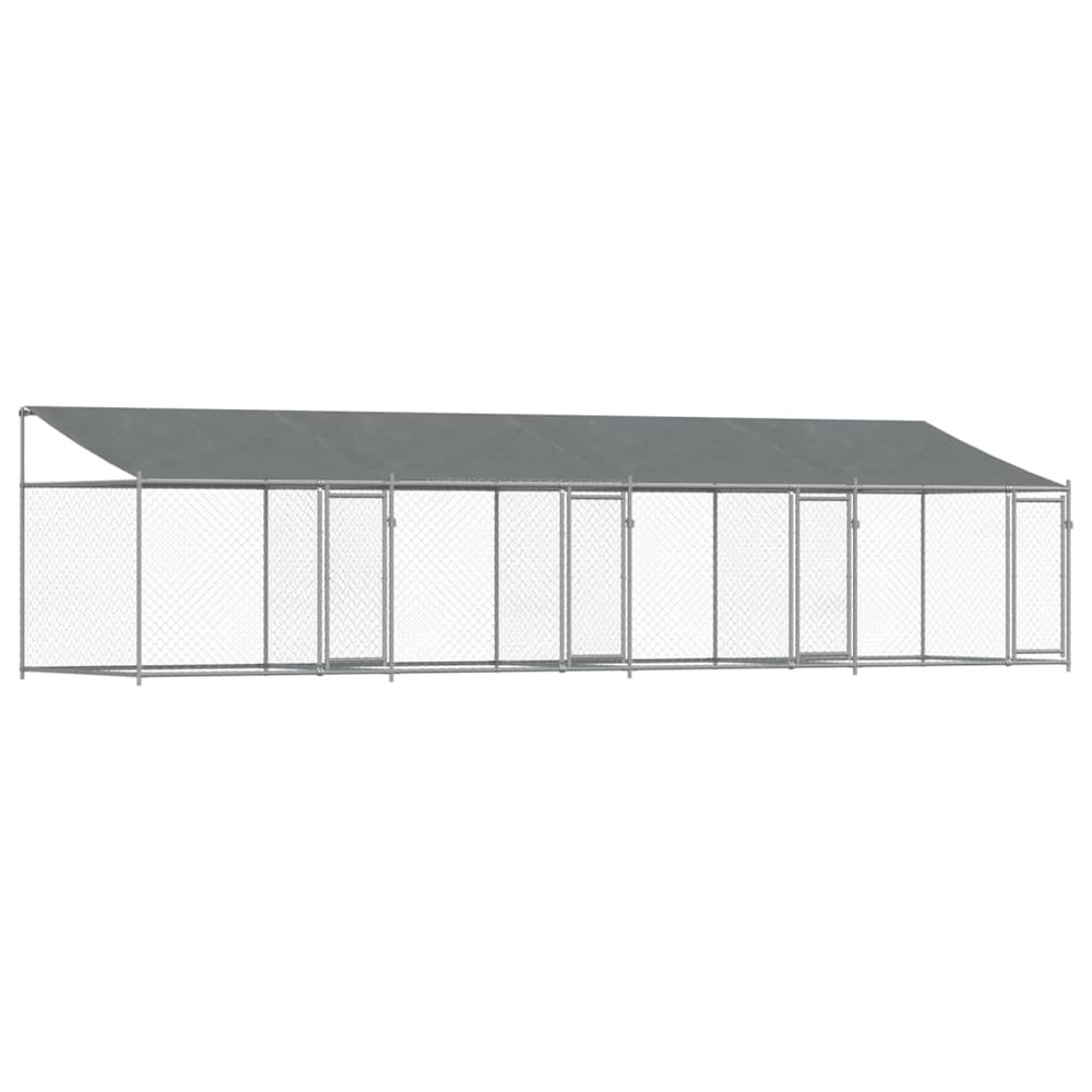 Cage pour chien avec toit et portes 8 x 2 x 2m acier galvanisé gris