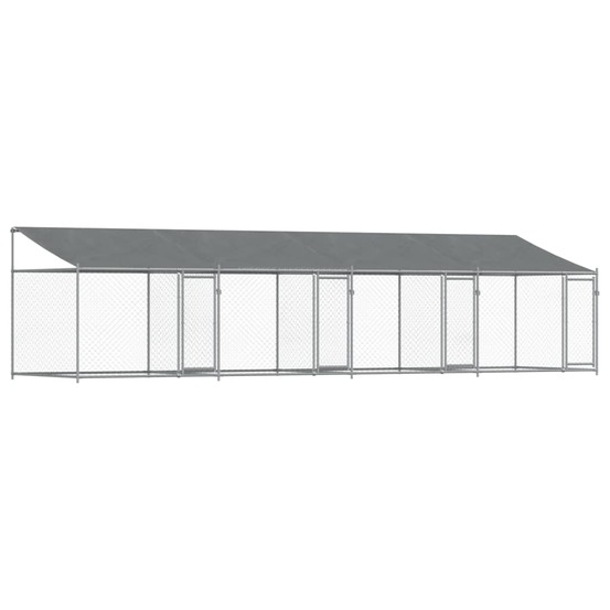 Cage pour chien avec toit et portes 8 x 2 x 2m acier galvanisé gris