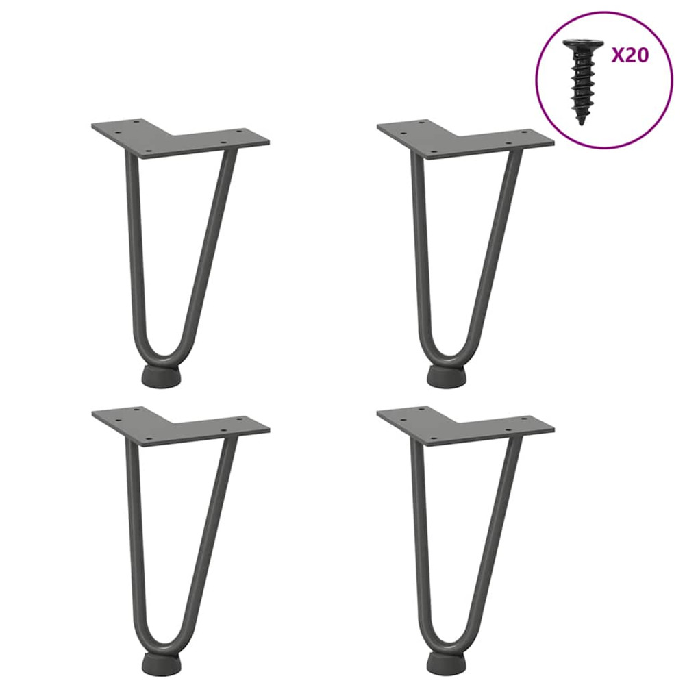 Pieds en épingle à cheveux pour table basse 4 pièces anthracite 20 cm acier massif