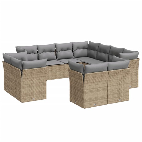 Salon de jardin 11 pcs avec coussins beige résine tressée