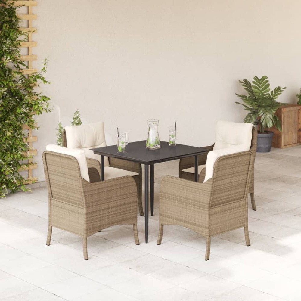 Ensemble à manger de jardin avec coussins 5pcs beige poly rotin