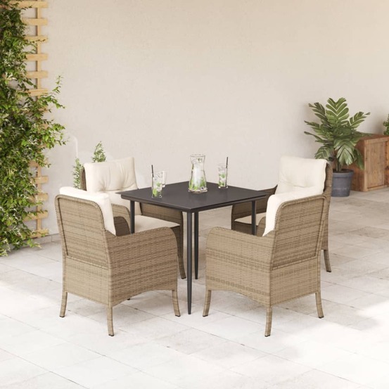 Ensemble à manger de jardin avec coussins 5pcs beige poly rotin