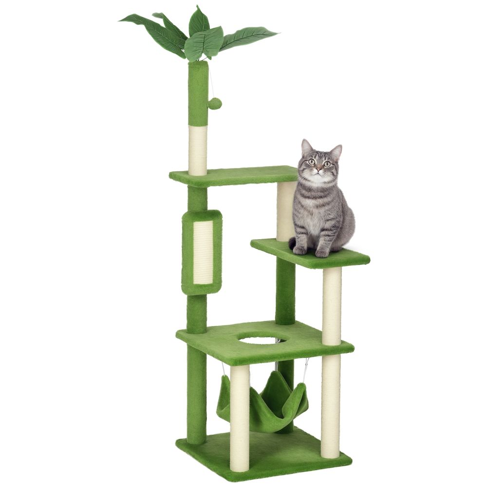 Arbre à chat sisal pour grands félins multi-niveaux hamac et griffoirs 49x49x142cm vert