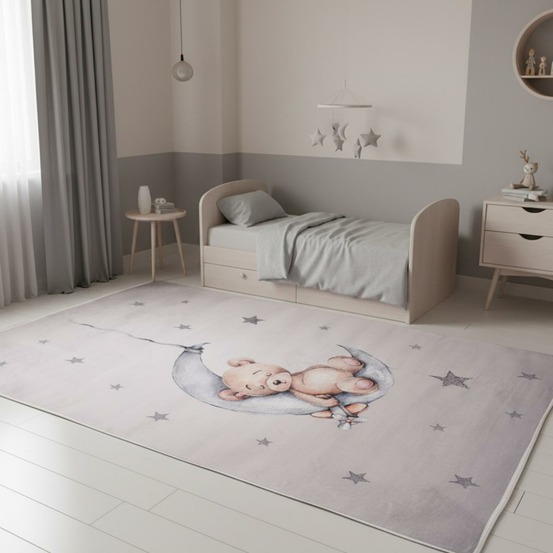 Tapis enfant 120x170 bear gris, très doux et facile d'entretien
