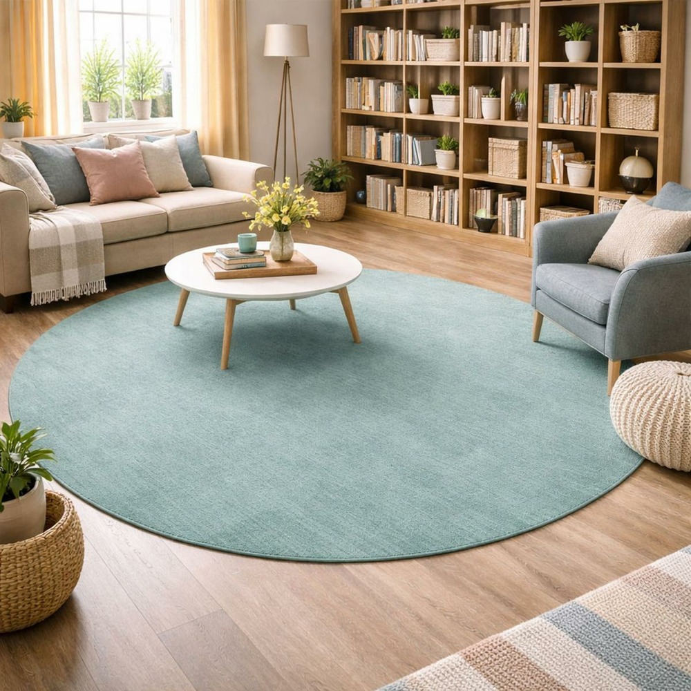 Tapis rond de chambre ø100cm fait main vert rond motif uni neo uni