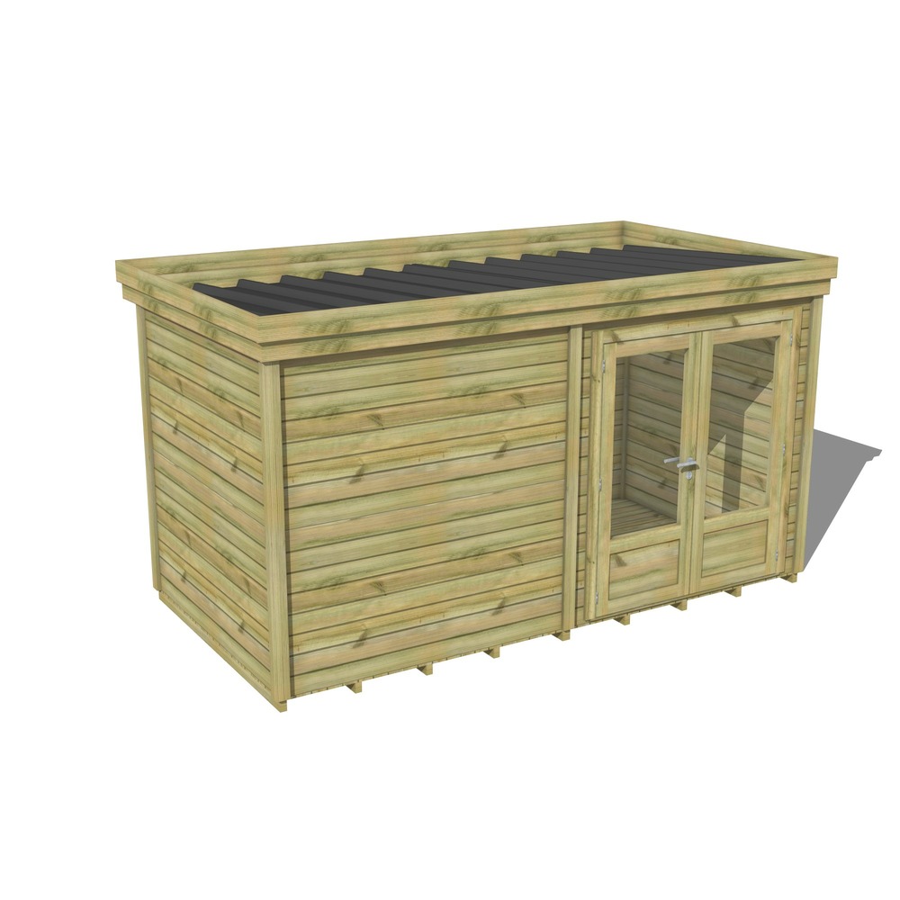 Abri de jardin bois pin traité autoclave 27mm - 5,19x2,14m / 11m2 - bac acier - plancher bois
