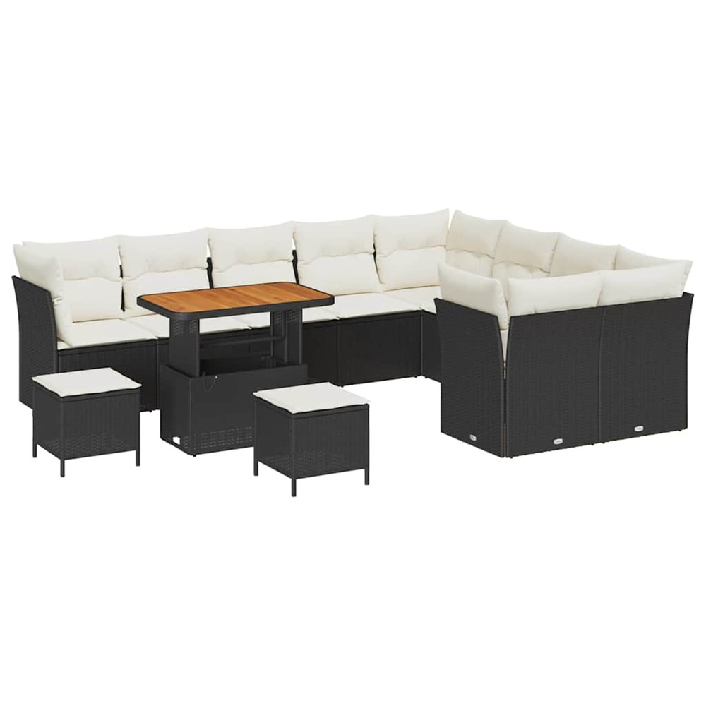 Ensemble de canapé de jardin avec coussin 12 pcs noir et crème