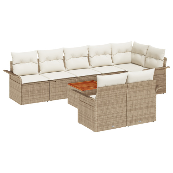 Ensemble de canapé de jardin 9 pièces avec coussins beige poly rattan acacia