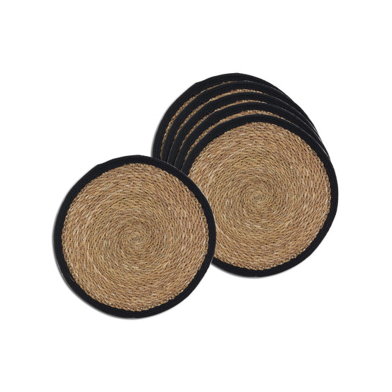 Sets de table ronds en jonc naturel et jute teinté (lot de 6)