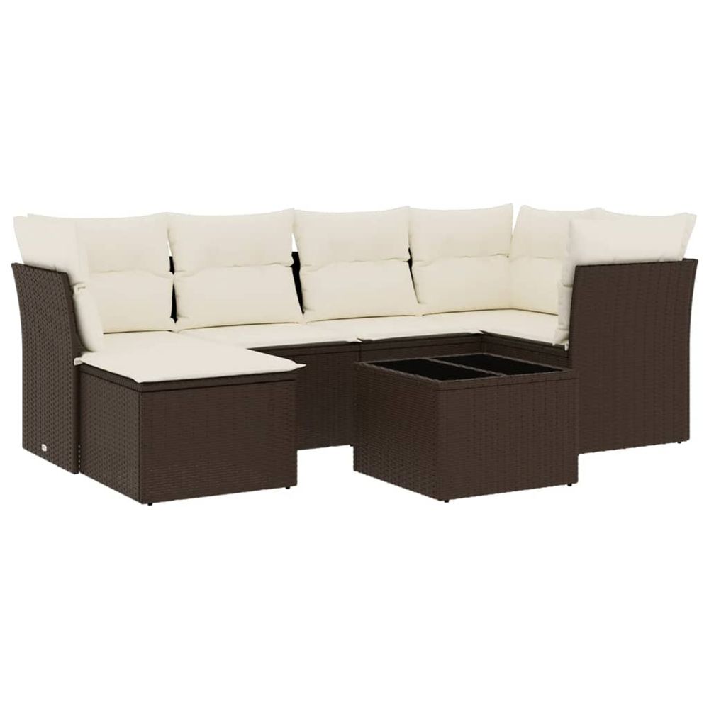 Salon de jardin avec coussins 7 pcs marron résine tressée