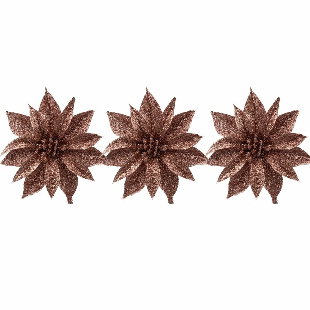 Déco de sapin lot de 3 fleurs vieux rose pailleté