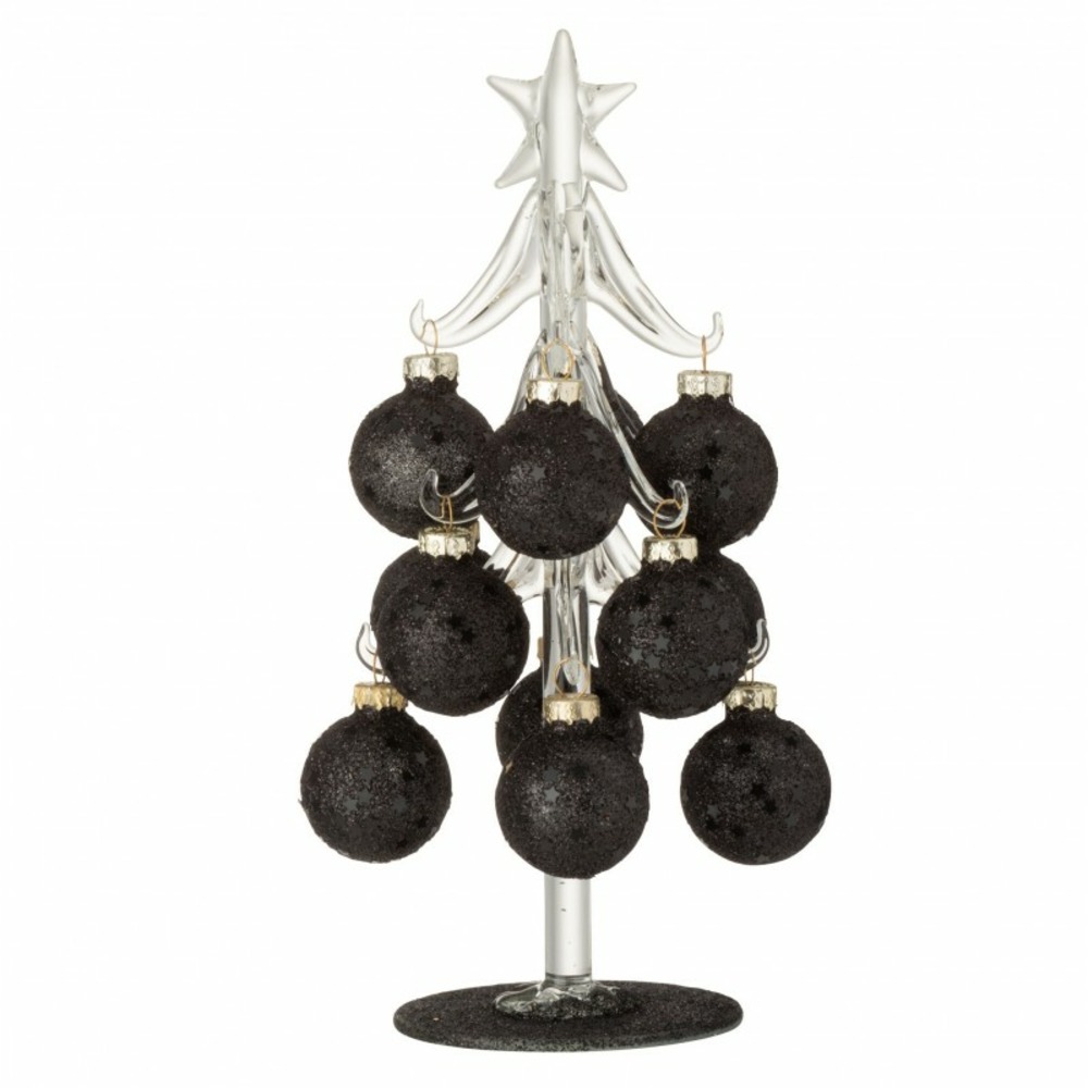 Sapin de noël décoratif avec boules en verre noir h20cm