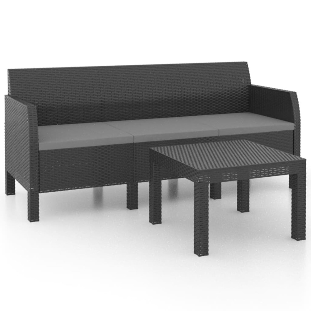 Salon de jardin 2 pcs avec coussins pp rotin anthracite
