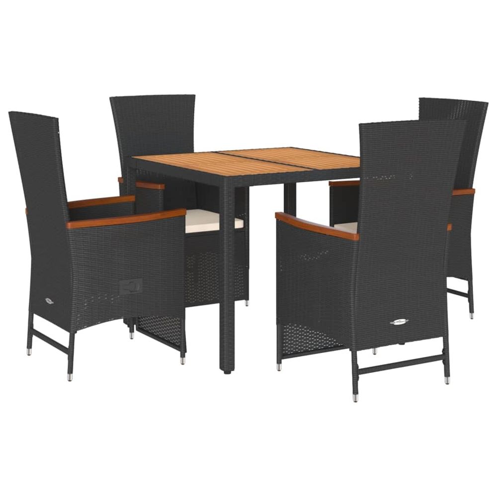 Ensemble à manger de jardin coussins 5pcs noir résine tressée